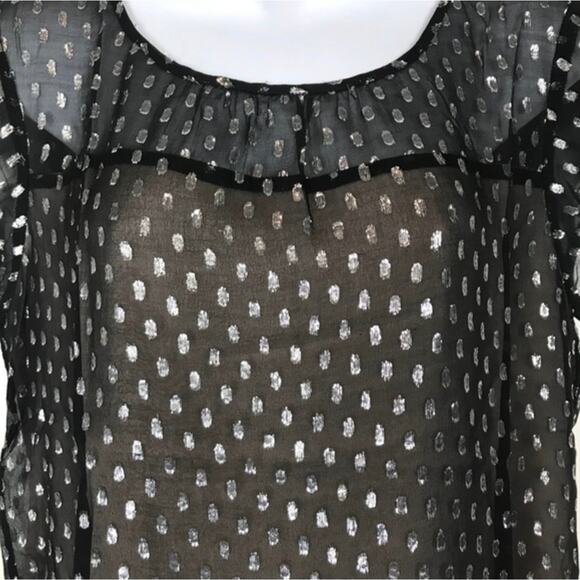 Daniel Rainn Black Silver Silk Blouse Metallic Cap Sleeve Medium NWT - Picture 3 of 7